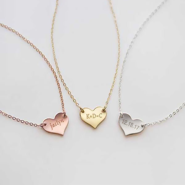 Name Choker Necklace Women's Gold Heart Pendant - J F W