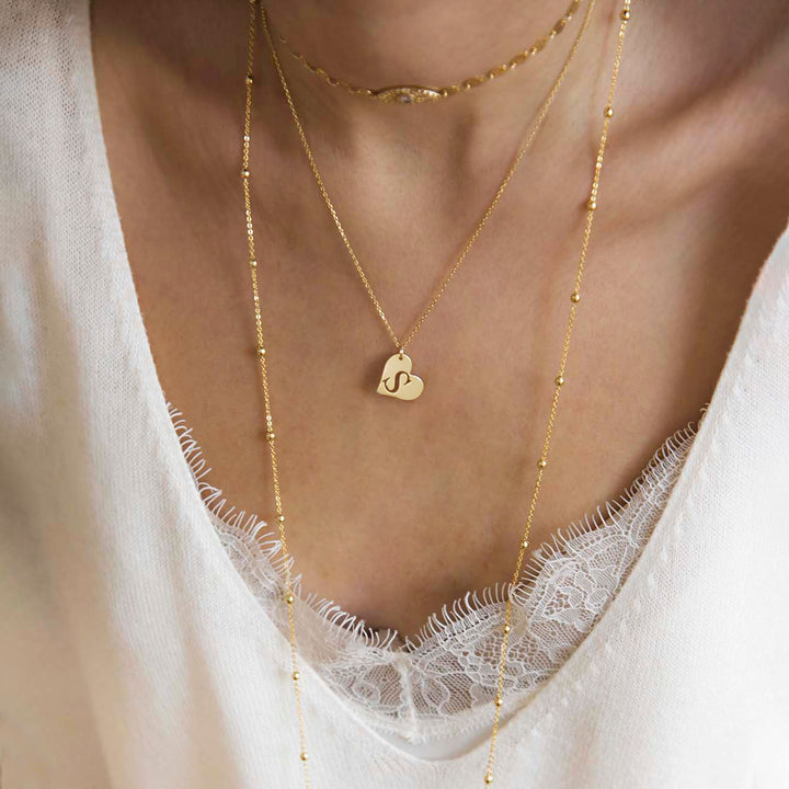Dangling Letter Heart Necklace 14k Gold Custom Jewelry - J F W