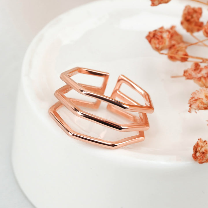Hexagon Ring Women's Rose Gold Dainty Jewelry - J F W