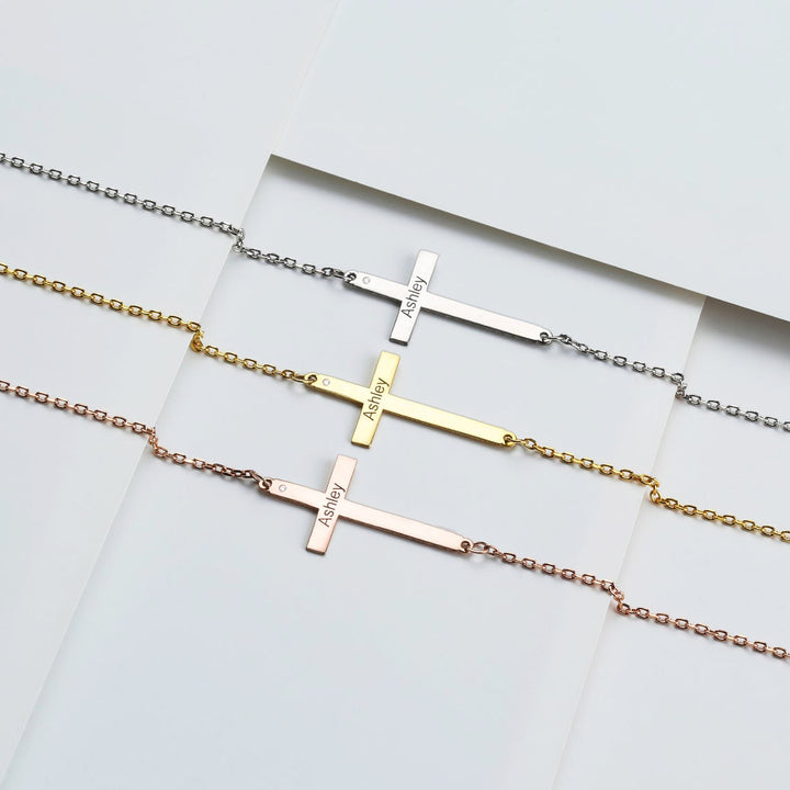 Sidewalk Cross Necklace with Natural DIAMOND - J F W