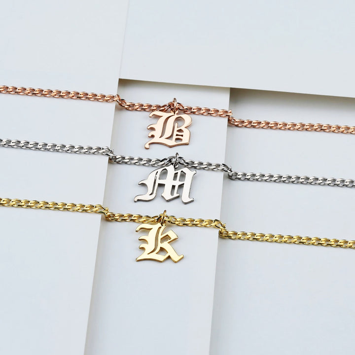 Rose Gold Initial Necklace Custom Letter Charm - J F W