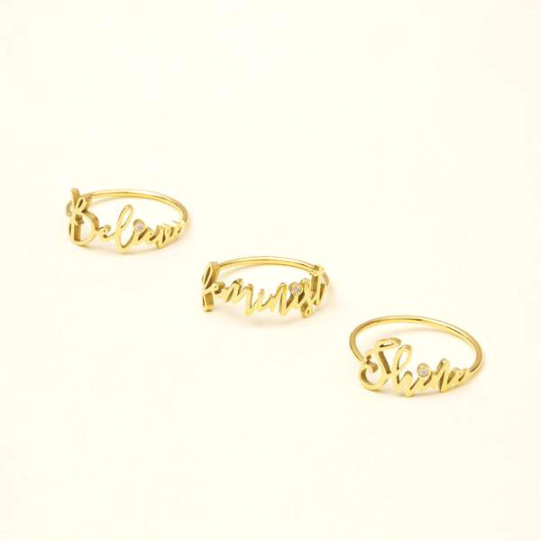 Handwriting Word Name Ring with Natural DIAMOND - J F W
