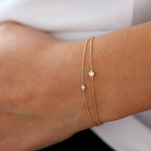 14k Gold Bezel Set Solitaire Diamond Bracelet for Women - J F W