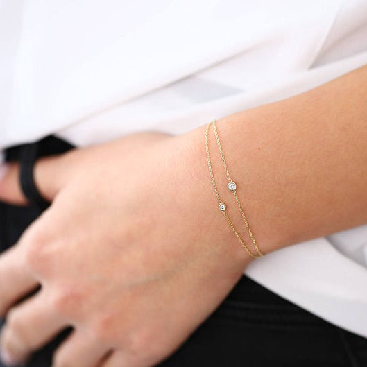 14k Gold Bezel Set Solitaire Diamond Bracelet for Women - J F W