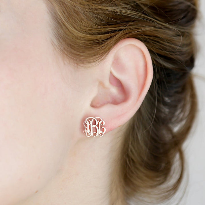 Monogram Earrings Sterling Silver Initial Studs Gift for Mom - J F W