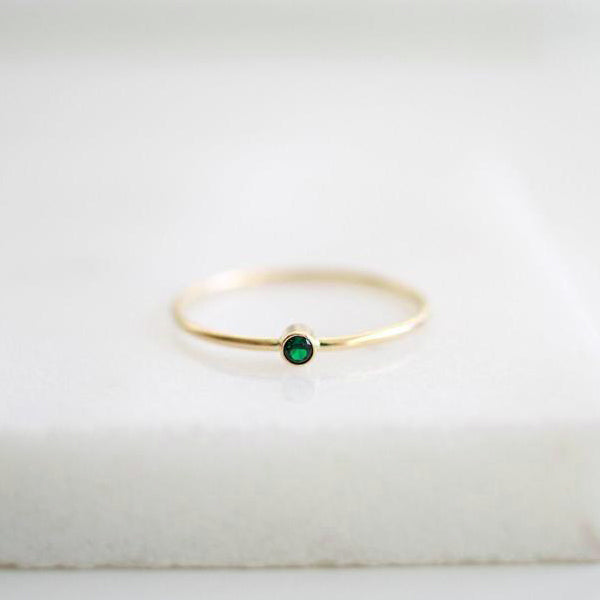May Birthstone Emerald Ring 925 Silver Tiny Band Set - J F W