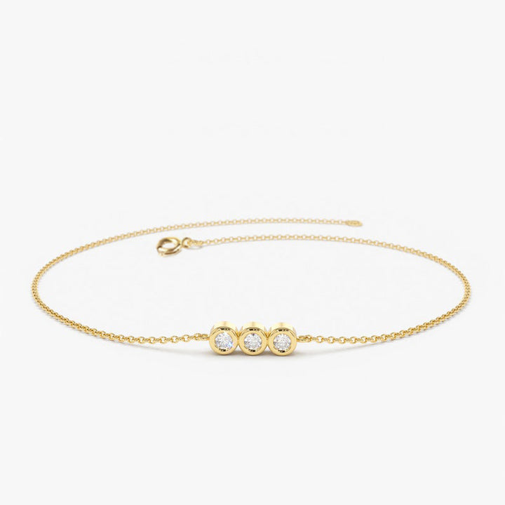 Trio Diamond Bracelet with Thin Chain in 14k Gold - J F W