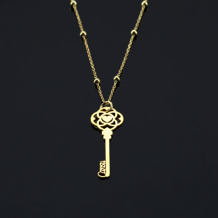 Key Pendant Necklace with Name Engraved Jewelry - J F W