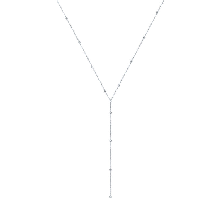 Round Bead Long Tassel Chain Simple Lariat Silver Necklace