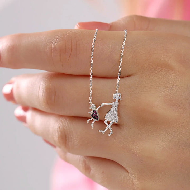 Delicate 925 Silver Sterling Silver Mother and Child Necklace