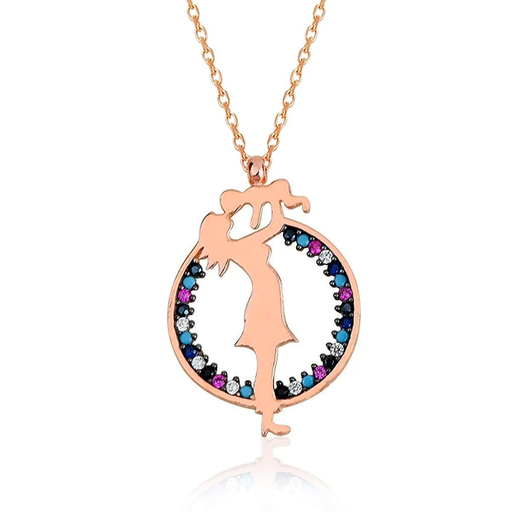 Sterling Silver Necklace with Multicolored Cubic Zirconia Stones for Mother's Day