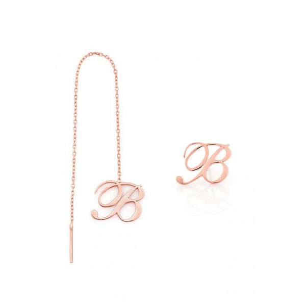 Mismatched Earrings Chain with Letter Stud - J F W