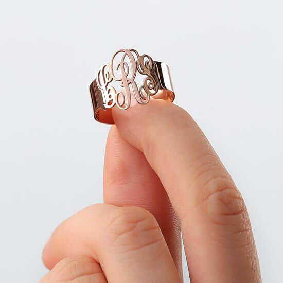 Open Script Monogram Ring Silver Wide Band with Custom Initials | JFW ...