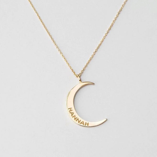 Crescent Moon Necklace Name Engraved Pendant - J F W