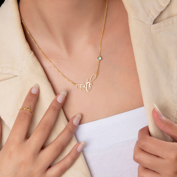 Custom Name Silver Necklace with Birthstone - J F W