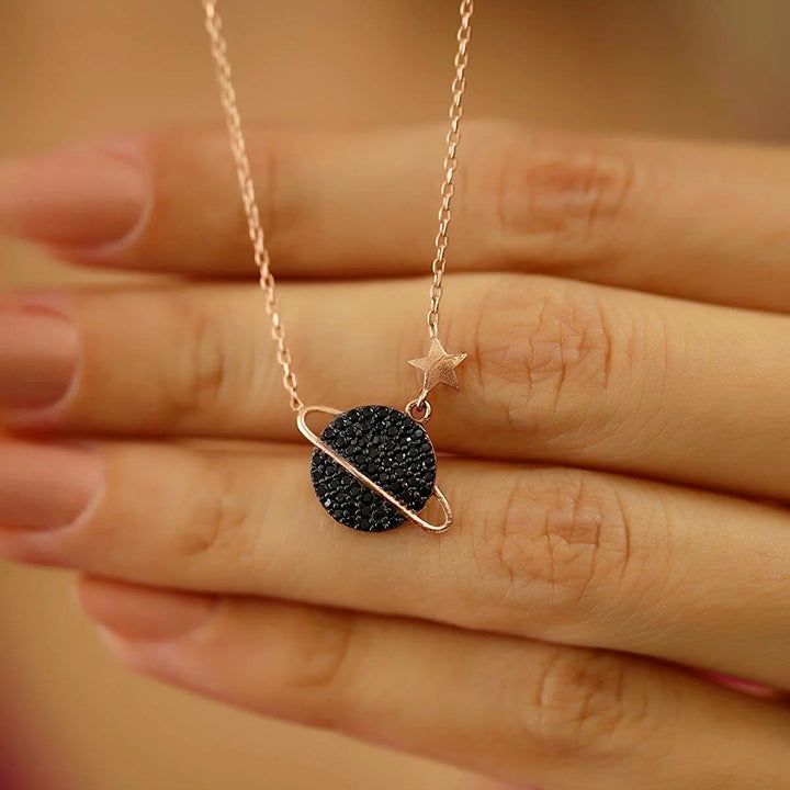 black stone dainty necklace