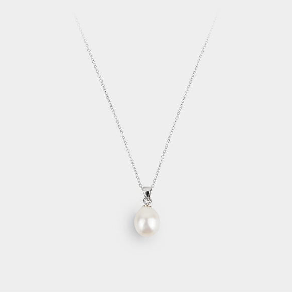 Oval Pearl Necklace with Silver Cable Chain - J F W
