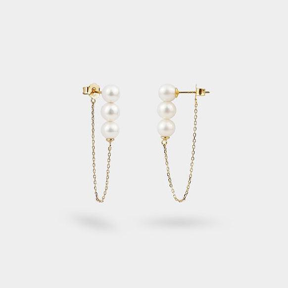 Front to Back Chain Earrings with White Pearls - J F W