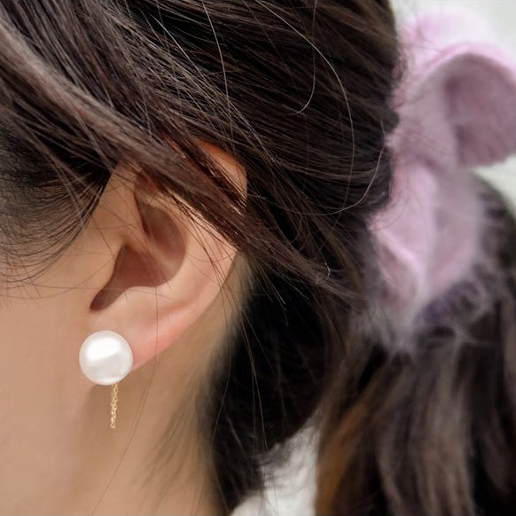 Pearl Chain Studs Silver Dainty Drop-Back Earrings - J F W