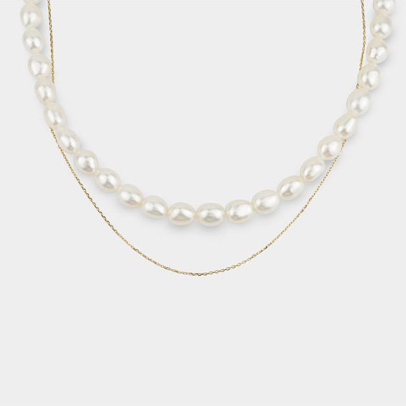 Pearl Choker with Chain Layered Necklace - J F W