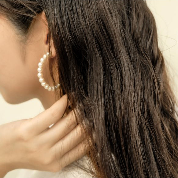Stacked Pearl Hoop Earrings with Rose Gold Vermeil Posts - J F W