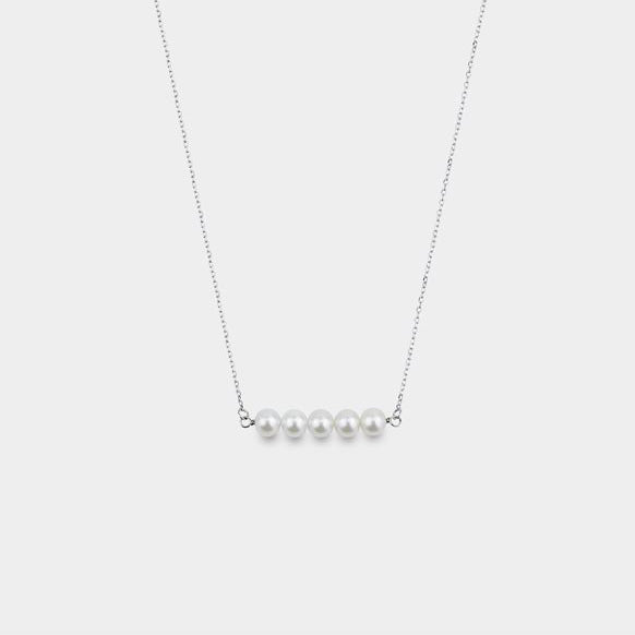 Five Pearls on Silver Chain Dainty Cluster Necklace - J F W