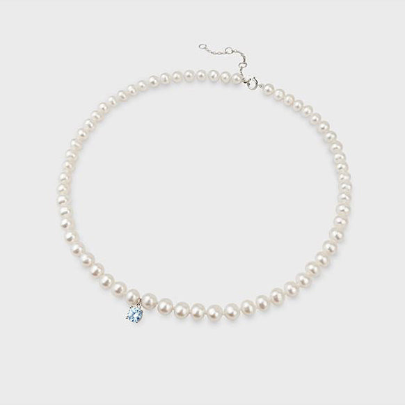 Classic Pearl Necklace Personalized with Birthstone - J F W