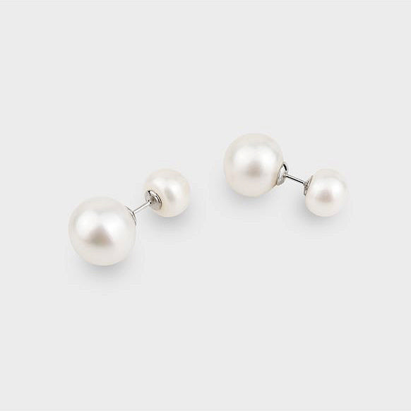 Double Sided Pearl Earrings Front Back Studs - J F W