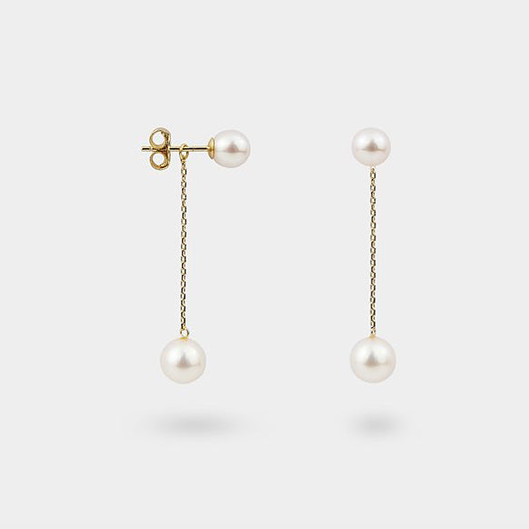 Chain Drop Earrings with White Pearl Studs - J F W