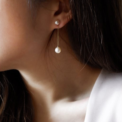 Chain Drop Earrings with White Pearl Studs - J F W