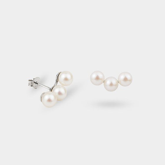 Pearl Cluster Earrings Sterling Silver Studs - J F W