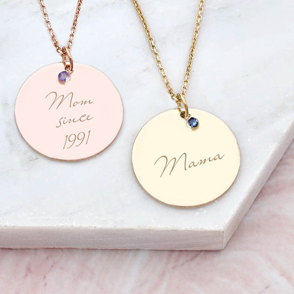 Engraved Mom Necklace Personalized with Birthstone - J F W
