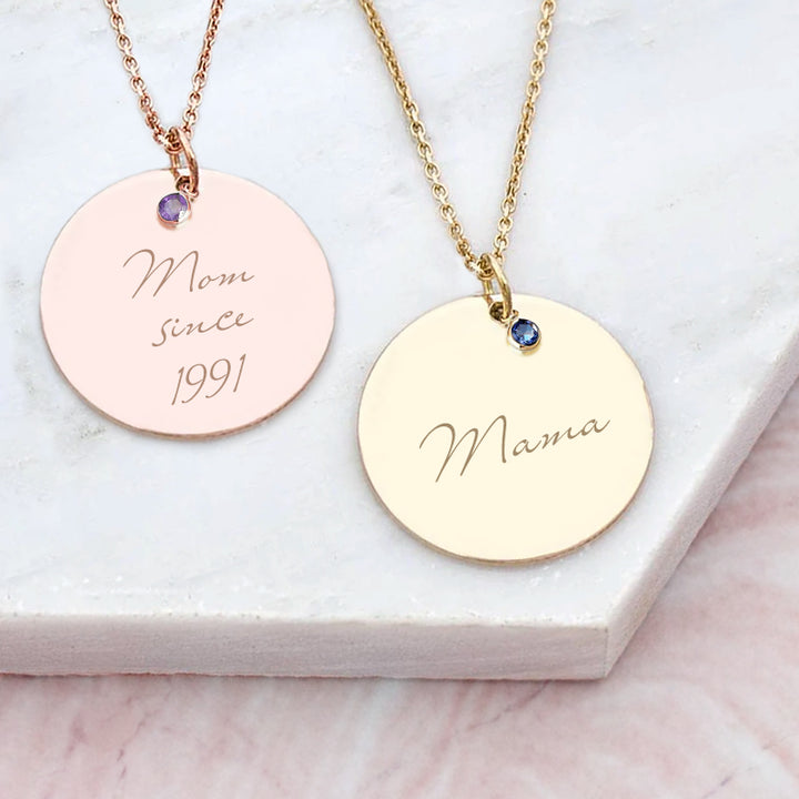 Engraved Mom Necklace Personalized with Birthstone - J F W