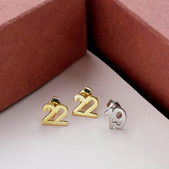 Two Digits Studs Personalized Number Earrings - J F W