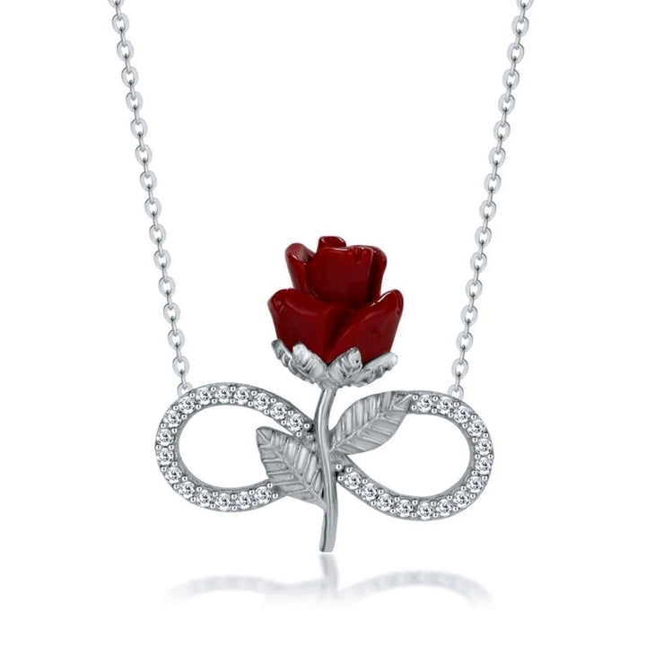 Infinity Necklace in 925 Sterling Silver with Rose and Zircon Stones