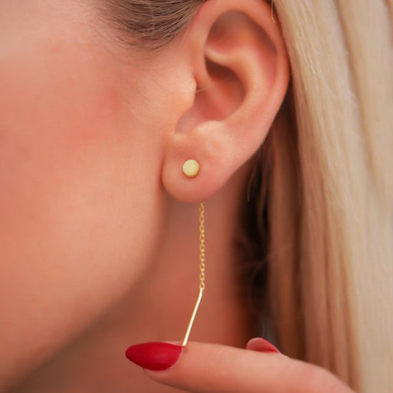 Dainty Ear Studs with Chain Simple Dangle Earrings - J F W