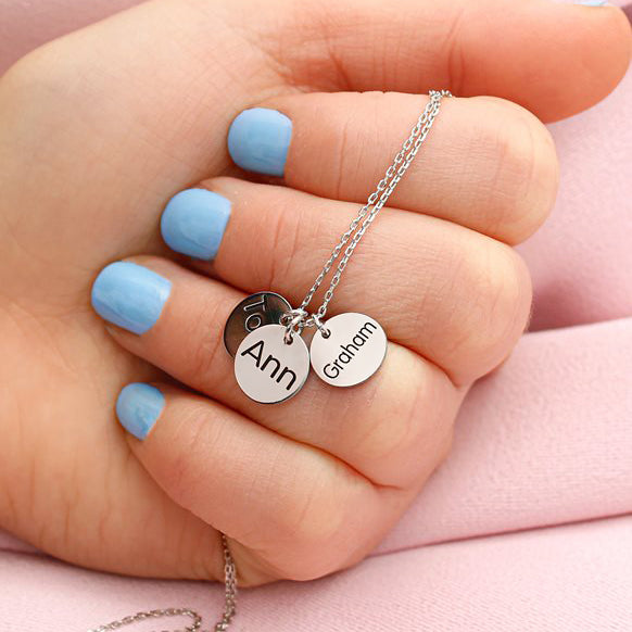 Mom's Necklace Silver Engraved Family Charms - J F W