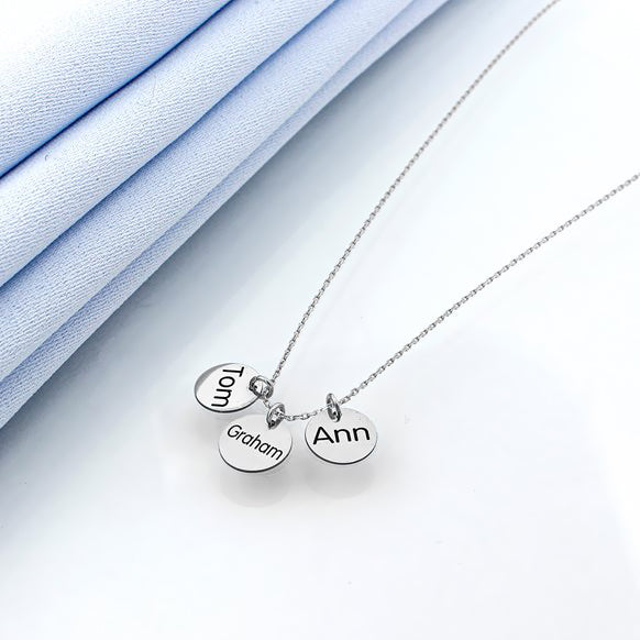 Mom's Necklace Silver Engraved Family Charms - J F W