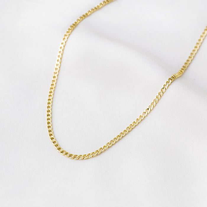 Gold Necklace 3mm Curb Chain Layering Statement Jewelry - J F W