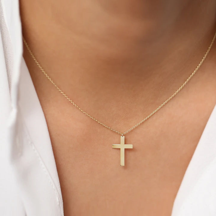 Elegant Cross Necklace 14k Gold Simple Jewelry - J F W