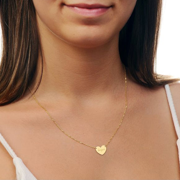 Solid Gold Heart Necklace with Chain Custom Engraving - J F W