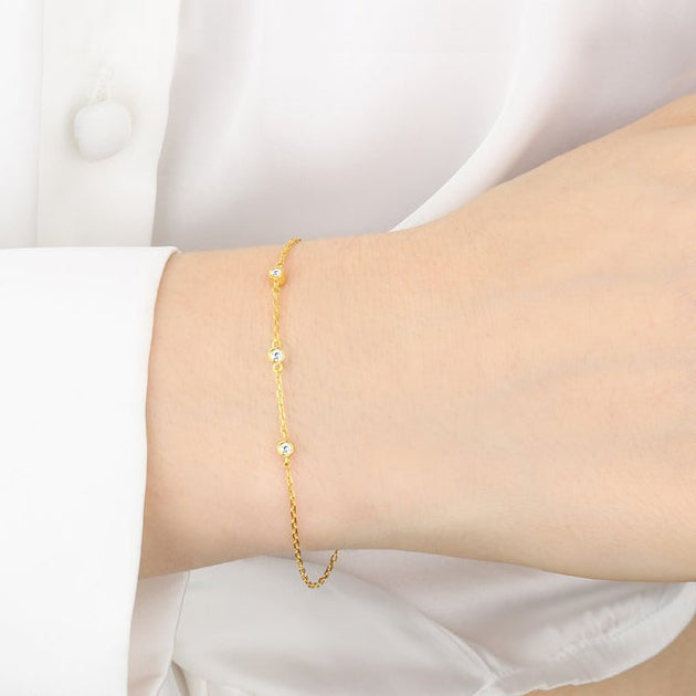 3 Diamonds Women's Bracelet in 14k Solid Gold - J F W