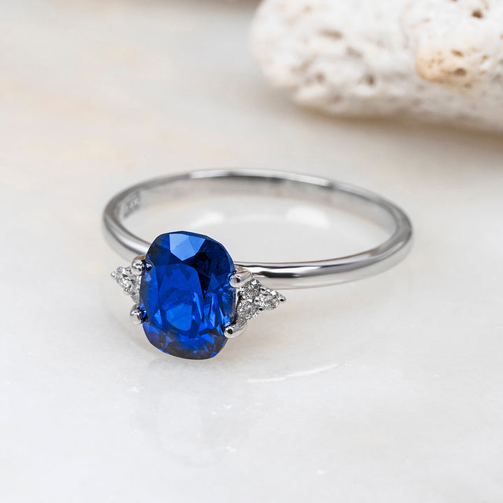Sapphire Ring with 0.06ct Diamonds in 14k Gold - J F W