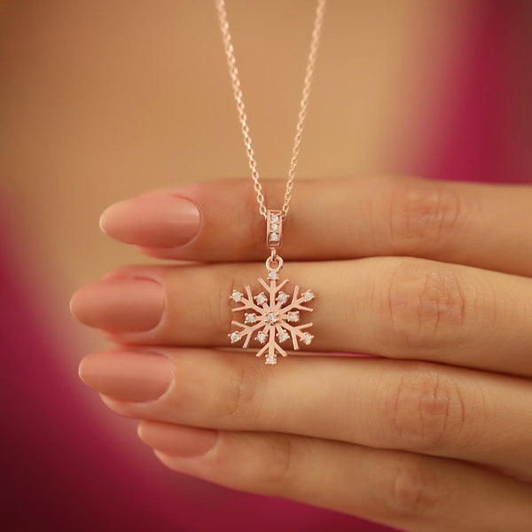 Minimal Snowflake Necklace Christmas Gift Silver Chain & CZ Stones
