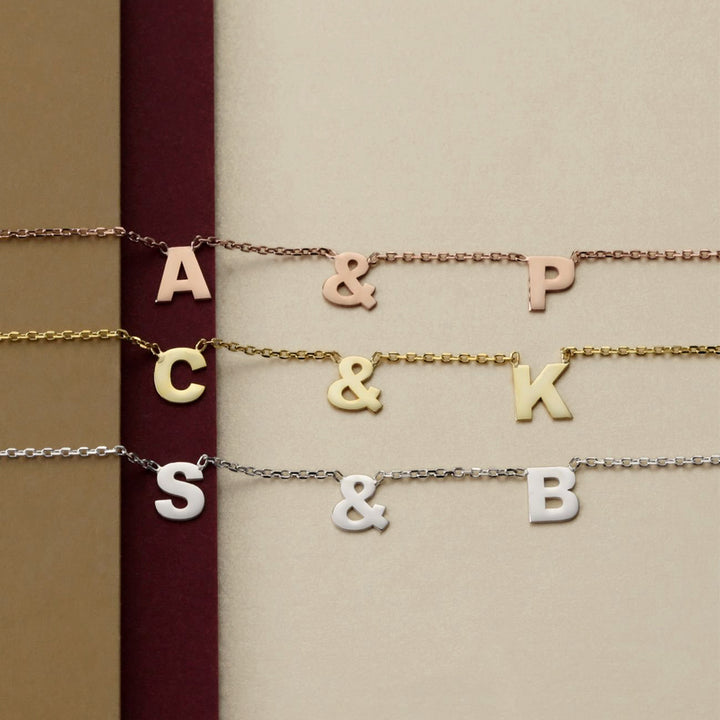 Custom Letter Necklace Rose Gold Initials on Chain - J F W