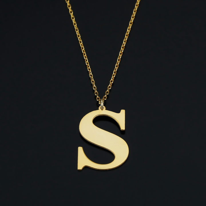 Big Letter with Chain Personalized Gold Necklace - J F W