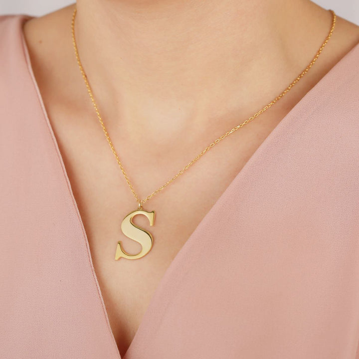Big Letter with Chain Personalized Gold Necklace - J F W