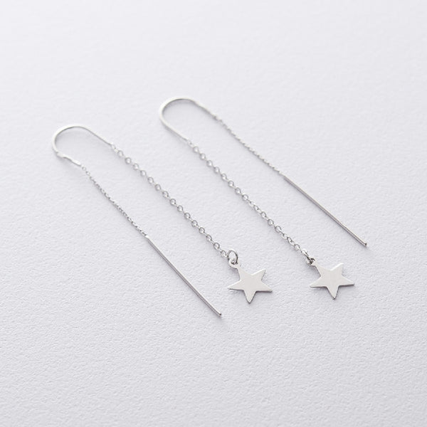 Star Threader Earrings with Initial 925 Silver Jewelry
