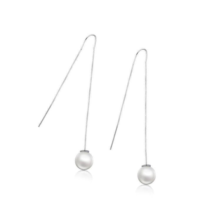 White Pearls Threader Earrings with Box Chain - J F W
