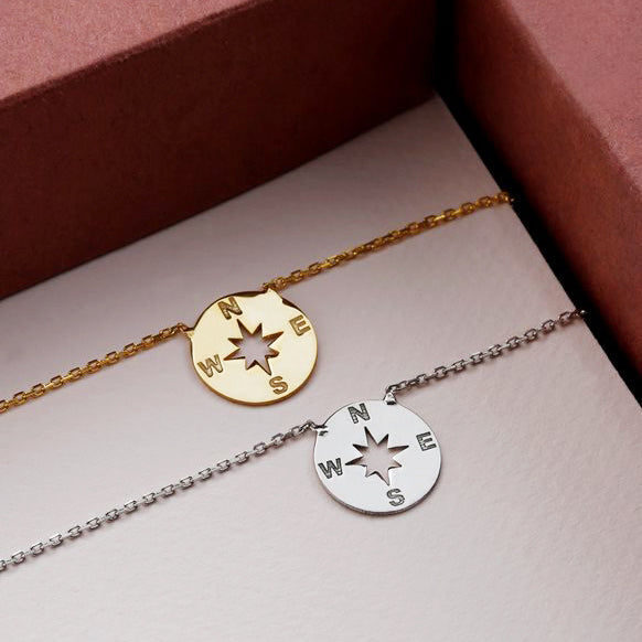 Compass Necklace North Star Charm Silver Jewelry Gift - J F W